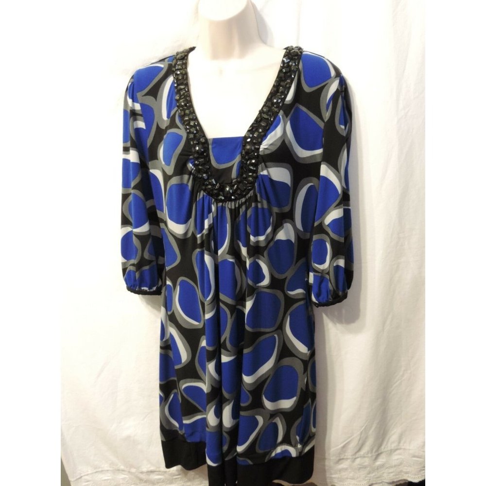 ~Mix It~ Tunic V-neck Beaded Dress 3/4 Sleeve 8